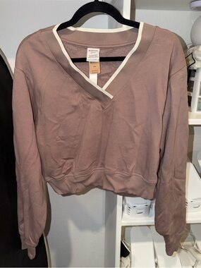 Victoria's Secret Mauve V-Neck Cropped Sweatshirt with Cream Trim